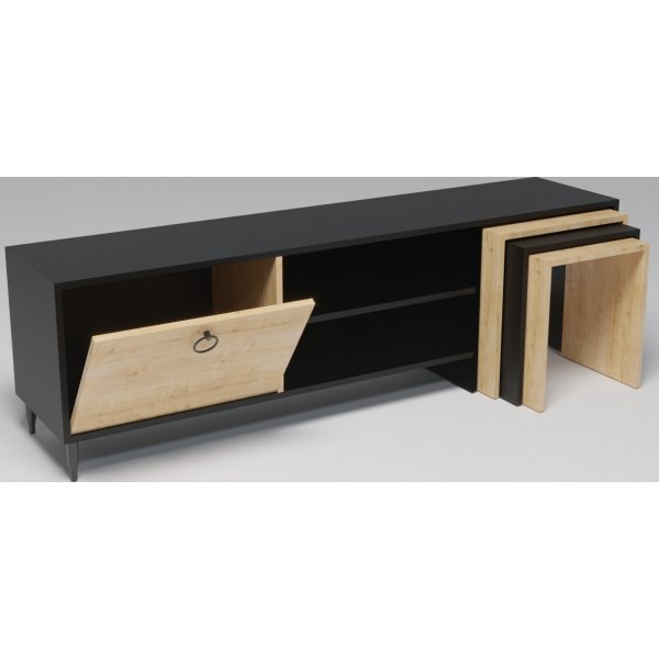 Banc multimédia Zigon - Chêne/noir Banc multimédia Zigon - Chêne/noir