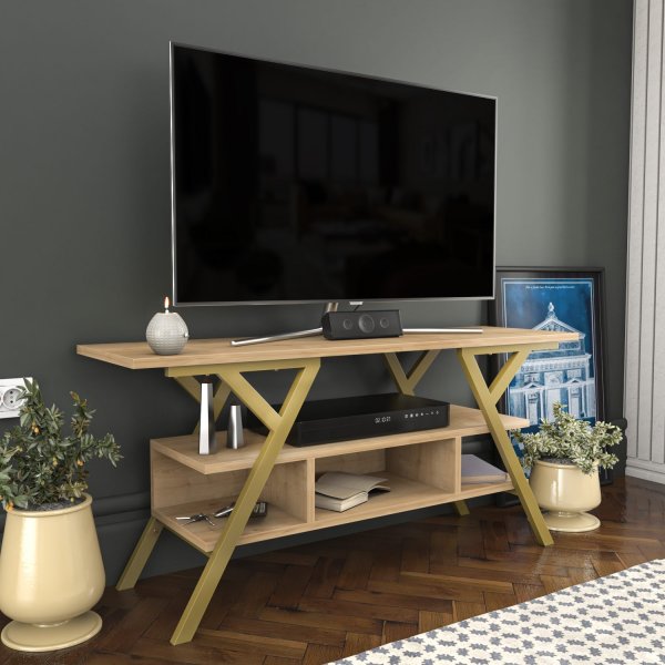 Banc multimédia Minerva - Doré/chêne Banc multimédia Minerva - Doré/chêne