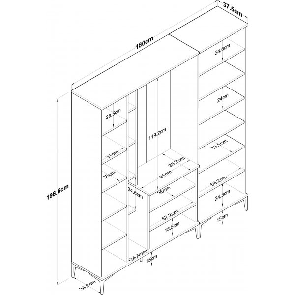Meuble d\\\'entre Esa 180 x 37,5 x 198,6 cm Variante B - Noyer/blanc