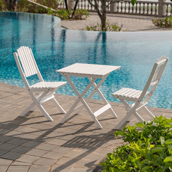 Table de groupe d\\\'extérieur Wilma 65 x 65 cm avec 2 chaises Visby - Blanc Table de groupe d\\\'extérieur Wilma 65 x 65 cm avec 2 chaises Visby - Blanc