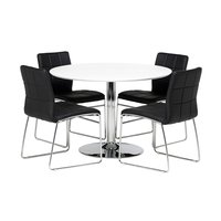 Matgrupp: Crica matbord - vit/krom - ø110 cm + 4 st stolar Matgrupp: Crica matbord - vit/krom - ø110 cm + 4 st stolar