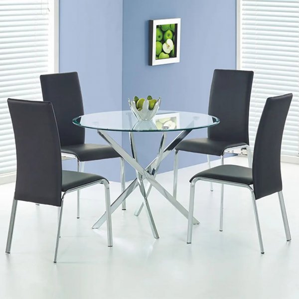 Chromen tafel met glazen blad 90 cm + Meubelpoten