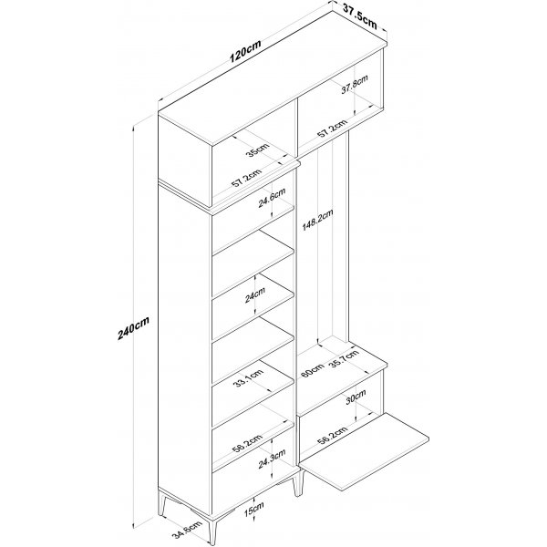 Meuble d\\\'entrée Esa 120 x 37,5 x 240 cm - Noyer/blanc Meuble d\\\'entrée Esa 120 x 37,5 x 240 cm - Noyer/blanc