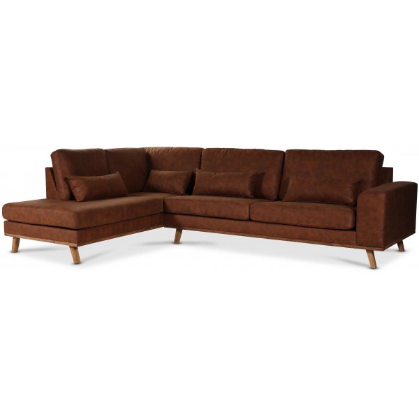 Canapé Ranger avec bout ouvert à gauche - Cognac (aspect cuir) / Chêne Canapé Ranger avec bout ouvert à gauche - Cognac (aspect cuir) / Chêne