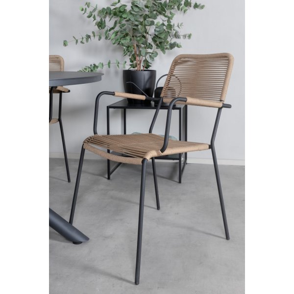 Alma utematgrupp med 4 st Lindos stolar - Beige/Svart Alma utematgrupp med 4 st Lindos stolar - Beige/Svart
