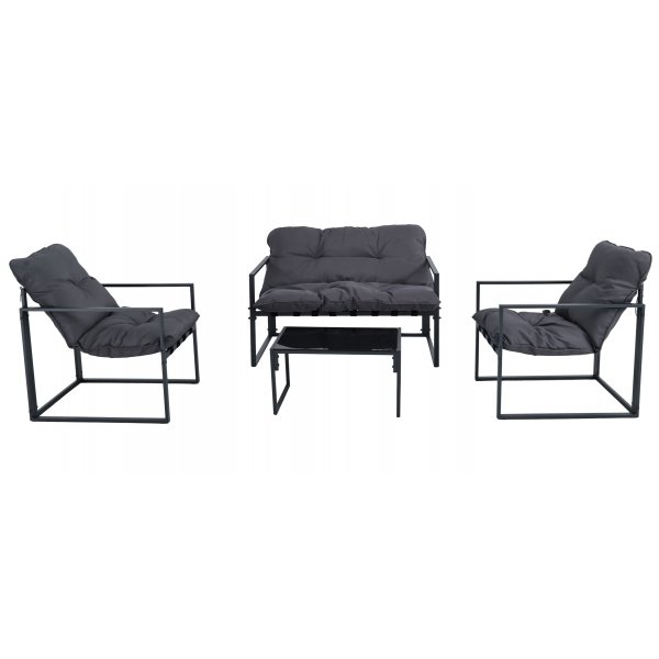 Utegrupp; soffa + 2 st fåtöljer + soffbord Svart/grå - Kreta Utegrupp; soffa + 2 st fåtöljer + soffbord Svart/grå - Kreta