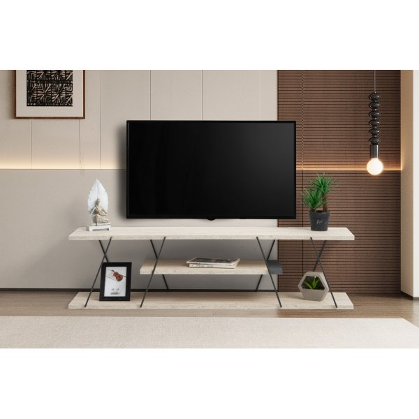 Meuble TV Canaz - Noir/marbre