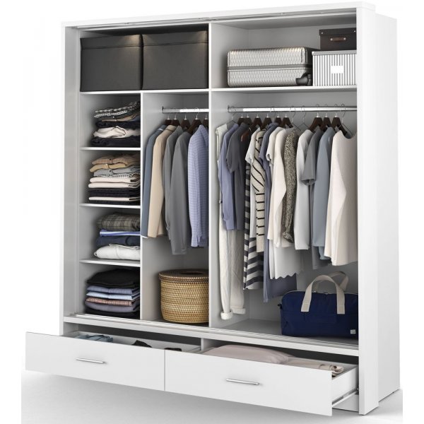 Armoire Mervyn blanche à portes coulissantes et éclairage 200x214 cm Armoire Mervyn blanche à portes coulissantes et éclairage 200x214 cm