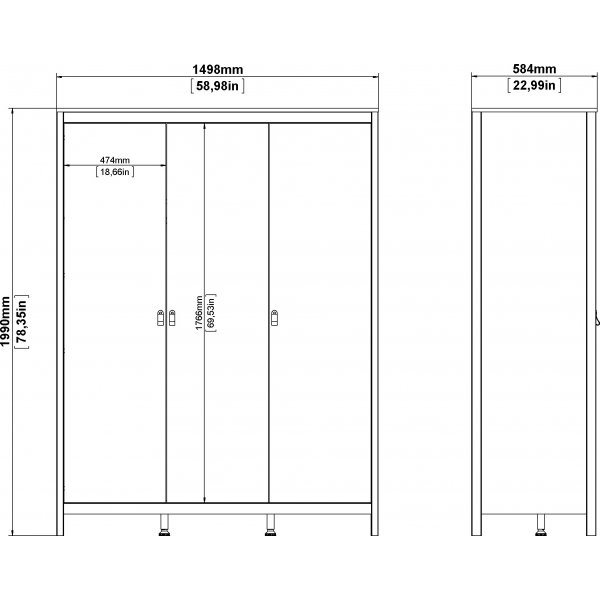 Madrid garderob med 3 dörrar - Svart Madrid garderob med 3 dörrar - Svart