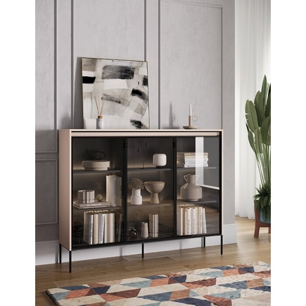 Trend vitrinekast H118 cm - Beige/zwart