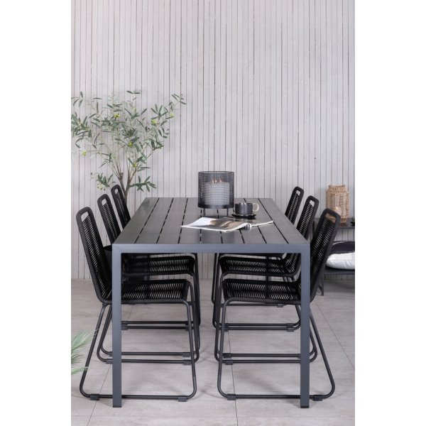 Break utematgrupp med 6 st Lindos stolar - Svart Break utematgrupp med 6 st Lindos stolar - Svart