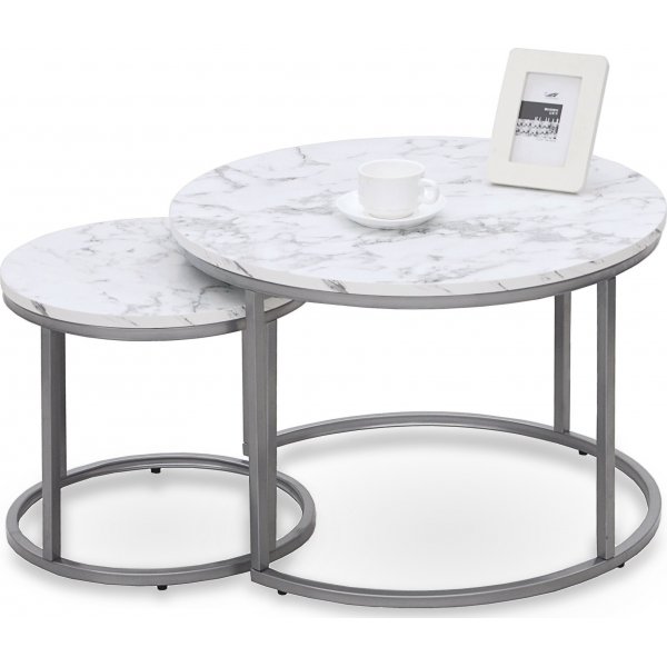 Table basse Ruffo 38/60 cm - Marbre blanc/gris argent