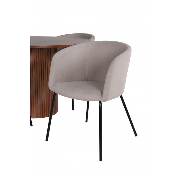 Bianca Matgrupp runt valnt matbord med 4 st Berit beige polyesterlinne stolar