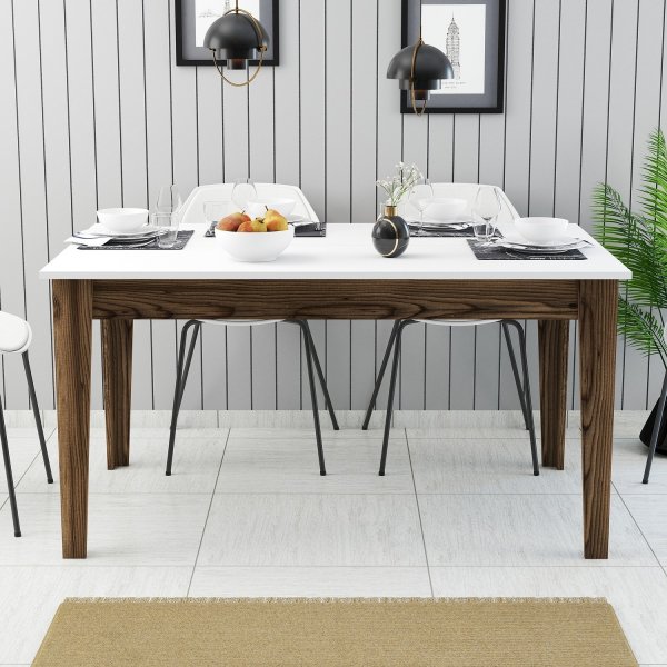 Table à manger Milan 145 x 88 cm - Blanc/noyer Table à manger Milan 145 x 88 cm - Blanc/noyer