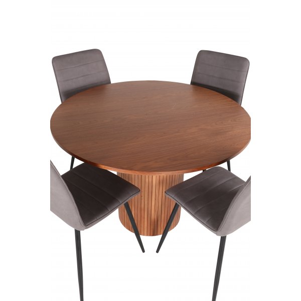 Bianca Matgrupp runt valn�t matbord med 4 st Windu Lyx gr� stolar