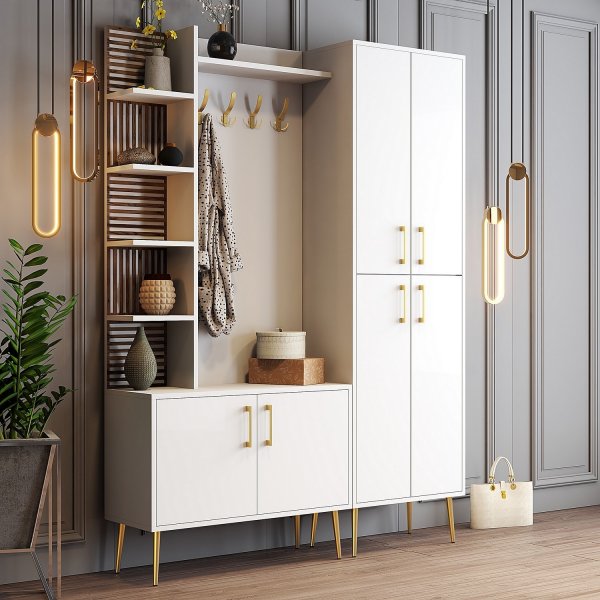 Meuble d'entrée Viyana 150 cm - Blanc/or Meuble d'entrée Viyana 150 cm - Blanc/or