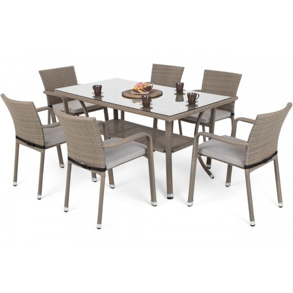 Matgrupp Sumba bord + 6 stolar & sittdynor - Beige melerad
