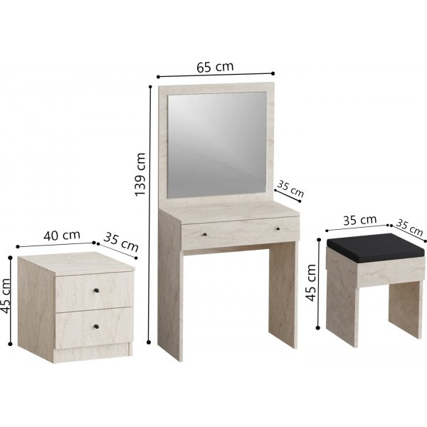 Nice sminkbord med sängbord och sittpall - Travertin Nice sminkbord med sängbord och sittpall - Travertin