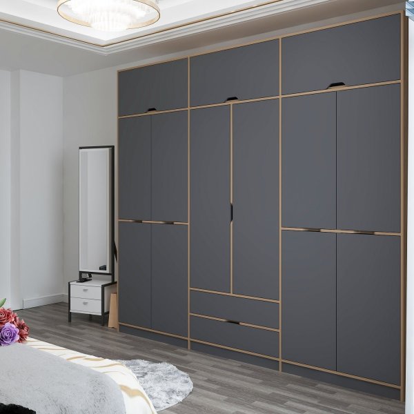 Armoire Elina 277 x 52 x 253 cm - Anthracite/marron Armoire Elina 277 x 52 x 253 cm - Anthracite/marron