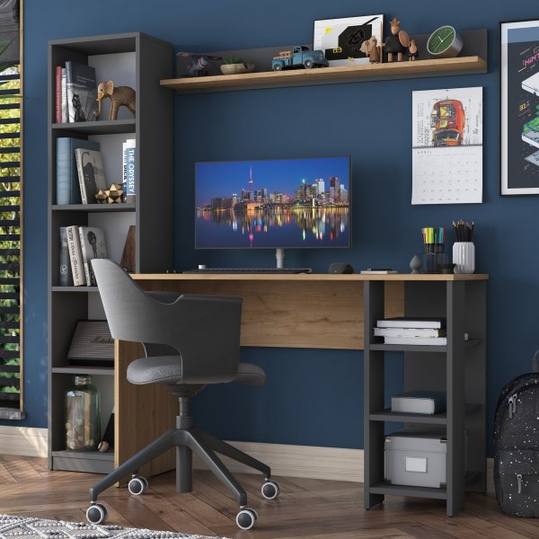 Bureau Hanna avec système d\\\'étagères 16, 160 x 45 cm - Noyer/anthracite Bureau Hanna avec système d\\\'étagères 16, 160 x 45 cm - Noyer/anthracite