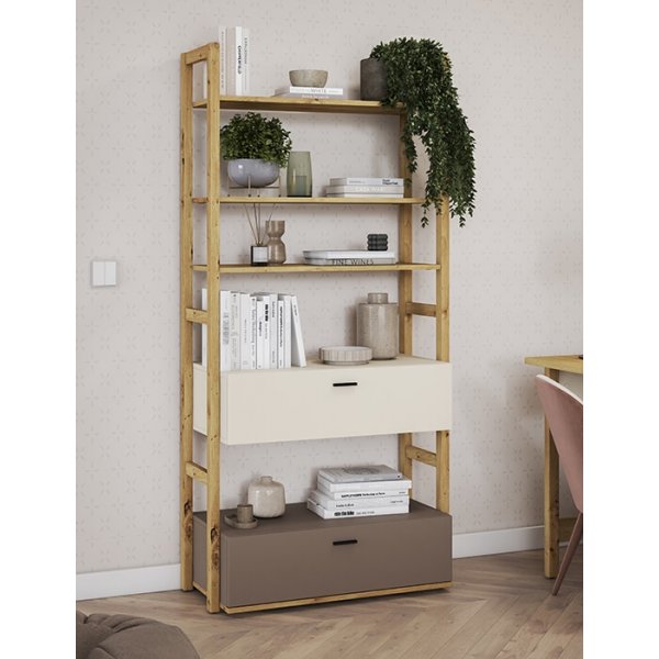 Bibliothèque Lenny - Chêne artisanal/beige/truffe Bibliothèque Lenny - Chêne artisanal/beige/truffe