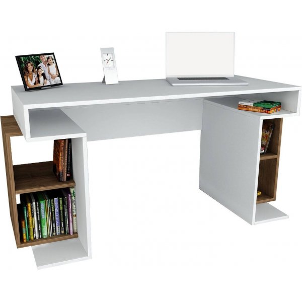 Monument skrivbord 140x60 cm - Vit/valnöt Monument skrivbord 140x60 cm - Vit/valnöt
