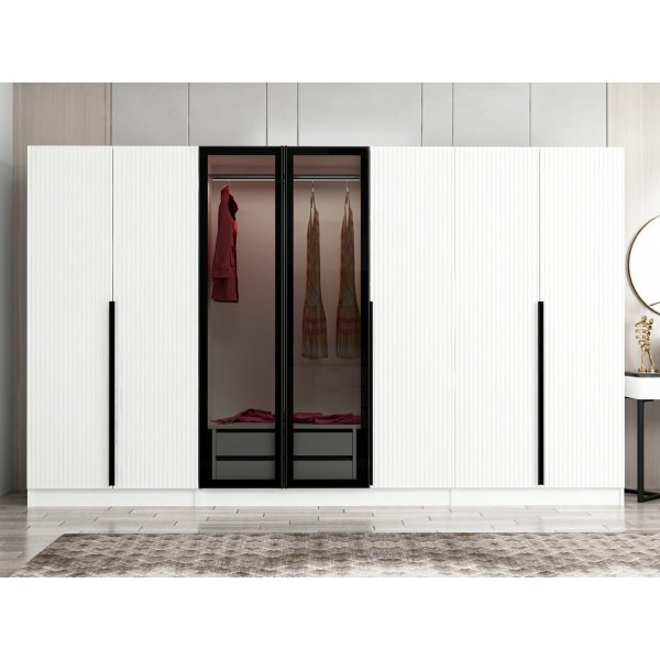 Armoire Cikani avec porte miroir, 315x52x210 cm - Blanc Armoire Cikani avec porte miroir, 315x52x210 cm - Blanc