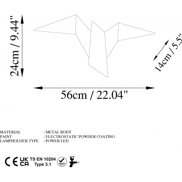 Pacali wandlamp 56 x 24 cm - Grijs