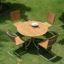 Mllan utegrupp i teak: 4 st stolar med matbord 110 cm