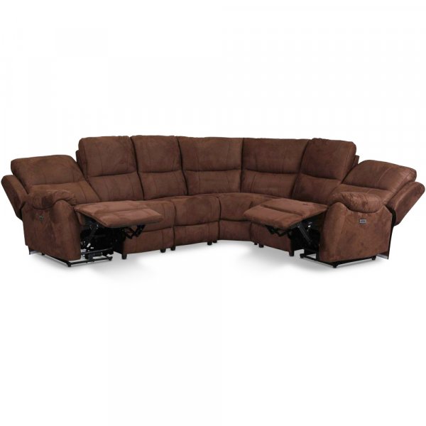 Canapé relax 5 places à commande électrique - Tissu microfibre marron Canapé relax 5 places à commande électrique - Tissu microfibre marron