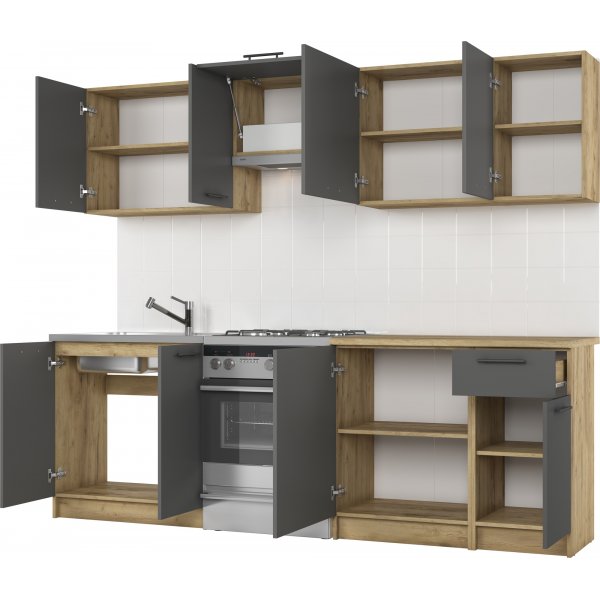 Daria komplett kök 240 cm - Antracit/craft ek Daria komplett kök 240 cm - Antracit/craft ek