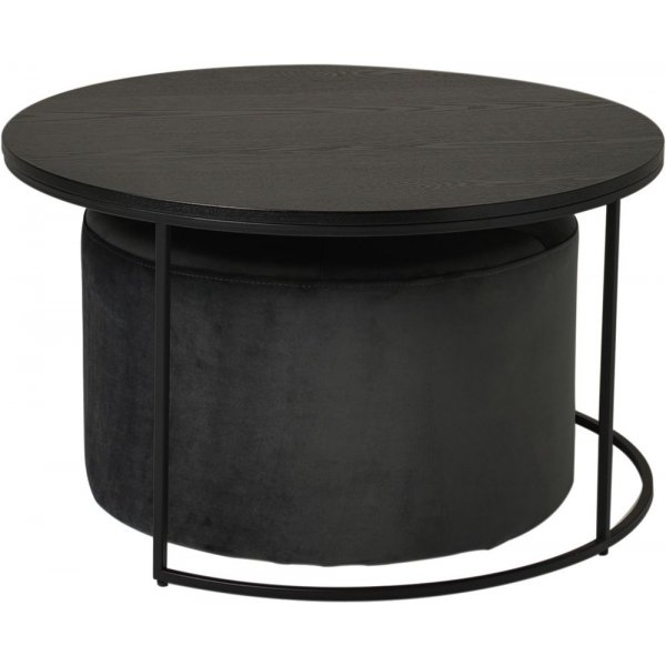 Set table basse Helvia 80 x 80 cm - Placage frne noir/velours