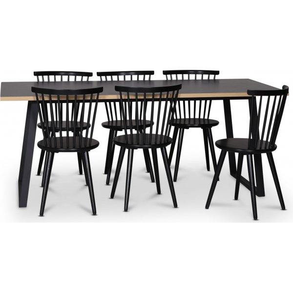 Edge 3.0 matgrupp 190x90 cm inkl 6 st svarta pinnstolar Castor - Gr Hgtryckslaminat (HPL)