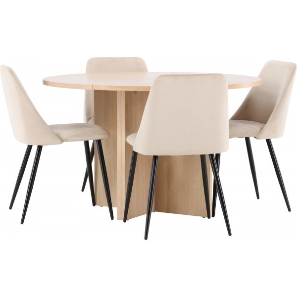 Matbord Strada med 4 st Night stolar - Beige/svart/whitewash