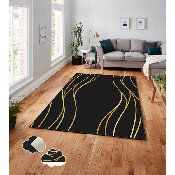 Estera 70 matta 160 x 230 cm - Svart/guld Estera 70 matta 160 x 230 cm - Svart/guld