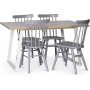 Edge matgrupp; Matbord i vit HPL 140x90 cm med 4 st gra Orust pinnstolar