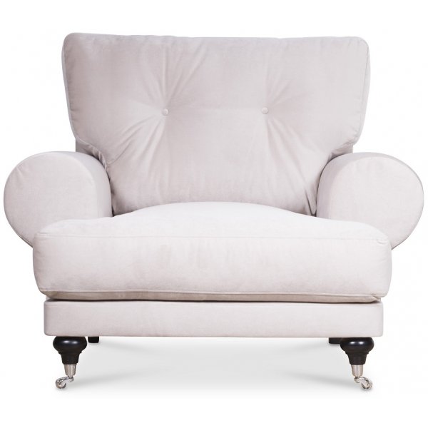 Fauteuil Andrew velours beige avec roulettes laiton Fauteuil Andrew velours beige avec roulettes laiton
