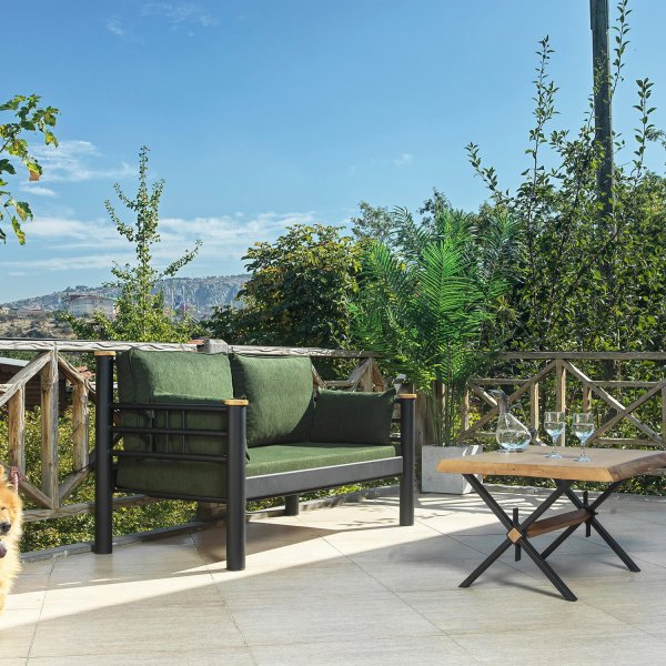 Canapé d'extérieur 2 places Kappis - Noir/vert + Nettoyage textile pour meubles Canapé d'extérieur 2 places Kappis - Noir/vert + Nettoyage textile pour meubles