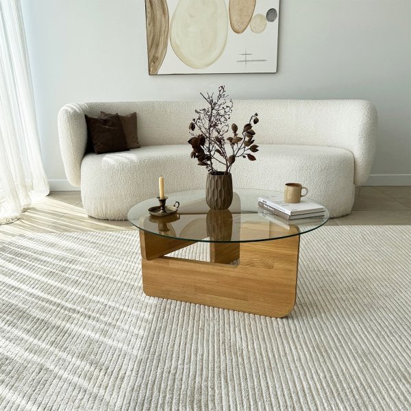 Mia soffbord 75 cm - Ek/klarglas