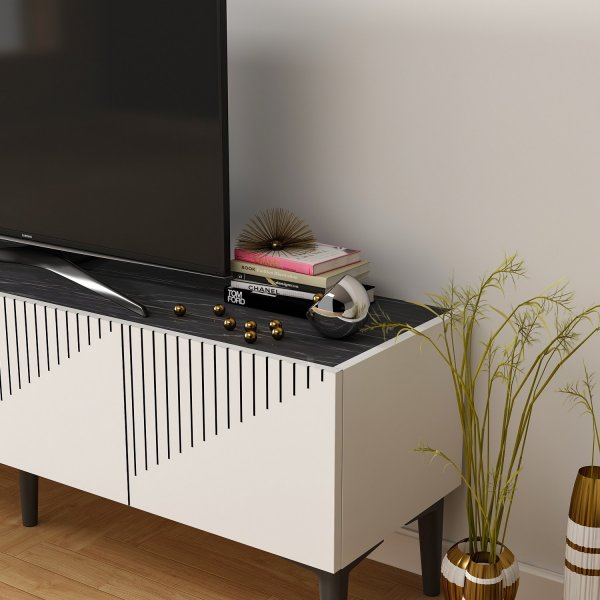 Draw TV-bänk - Vit/svart Draw TV-bänk - Vit/svart