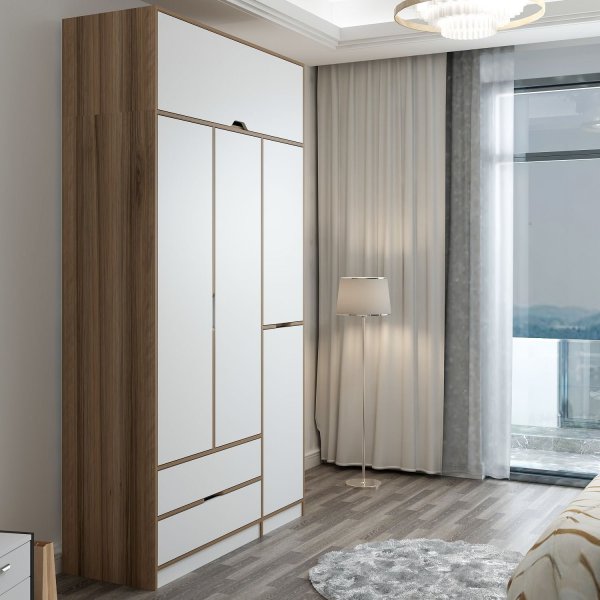 Elina garderob 140 x 52 x 253 cm - Vit/brun Elina garderob 140 x 52 x 253 cm - Vit/brun