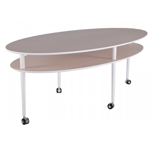 Casper soffbord ellips 140 x 70 cm - Vit / ljus ek + Textilrengring fr mbler