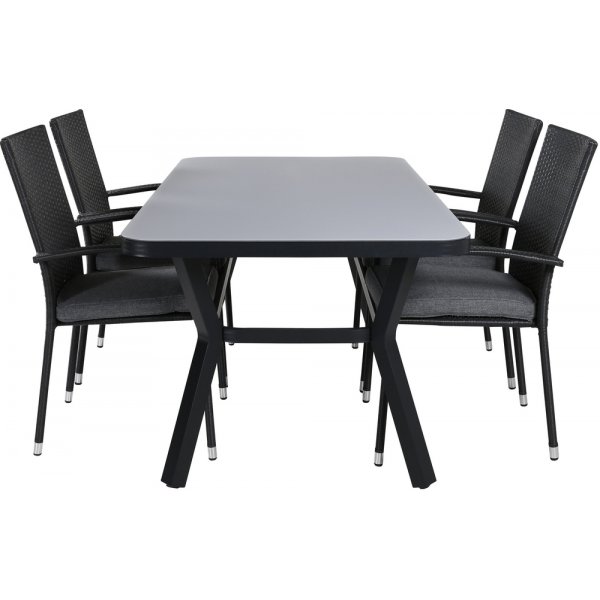 Virya utematgrupp med 4 st Anna stolar - Svart/Grå Virya utematgrupp med 4 st Anna stolar - Svart/Grå