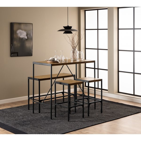 Bahamas bargroep met tafel, bank en 2 stoelen - Eiken/zwart