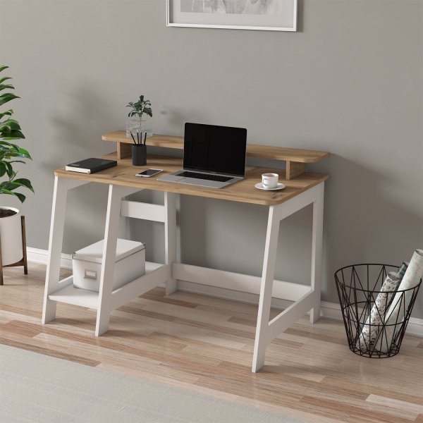 Country skrivbord 120 x 60 cm - Vit/ek Country skrivbord 120 x 60 cm - Vit/ek