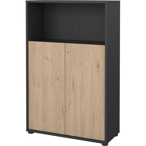 Bibliothèque basse avec portes Sign - Gris mat/hickory Bibliothèque basse avec portes Sign - Gris mat/hickory