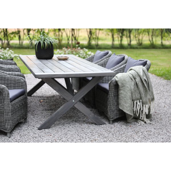 Oxford utematgrupp; grått bord 220 cm inkl 6 st Mercury fåtöljer grå konstrotting Oxford utematgrupp; grått bord 220 cm inkl 6 st Mercury fåtöljer grå konstrotting