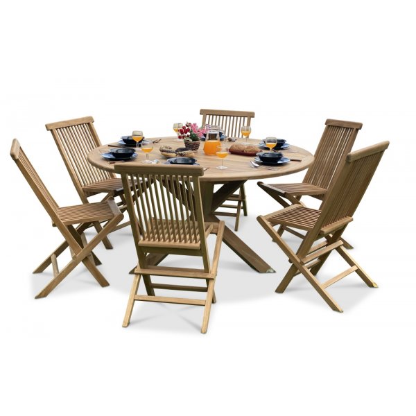 Matbord runt i massiv teak - Salt + Textilrengring fr mbler