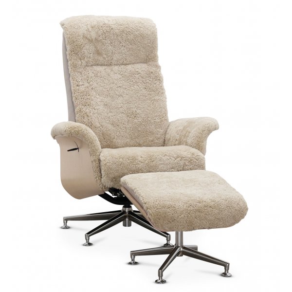Frskinnsftlj med fotpall beige / whitewash - Ulla