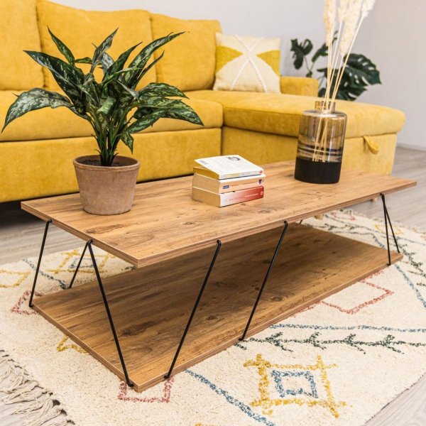 Table basse Labranda 120 x 50 cm - Pin/noir + Pieds de meubles Table basse Labranda 120 x 50 cm - Pin/noir + Pieds de meubles